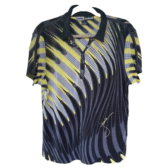 jamie sadock Tops Jamie Sadok Black Yellow Leather Trimmed Short